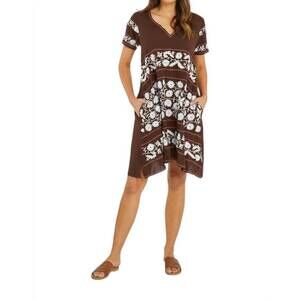 NEW RUBYYAYA charlotte short sleeve dress in chocolate
